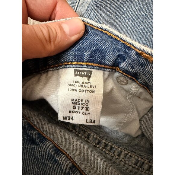 Levis 517 Jeans Men 34x34 Blue Bootcut Pants Light Wash Denim Faded Whiskers Y2K - Picture 6 of 7